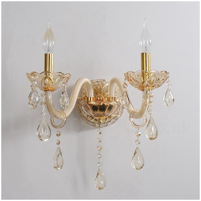 Lámpara de pared de cristal retro K9 dorada de 2 luces