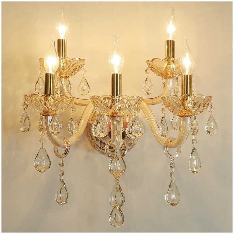 Lámpara de pared de cristal retro con 5 luces doradas K9