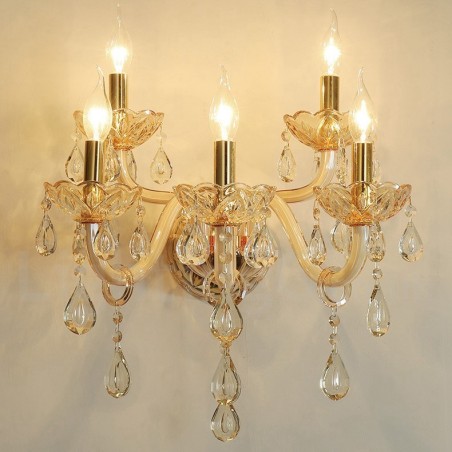 Lámpara de pared de cristal retro con 5 luces doradas K9 Lámpara de pared de cristal retro con 5 luces doradas K9