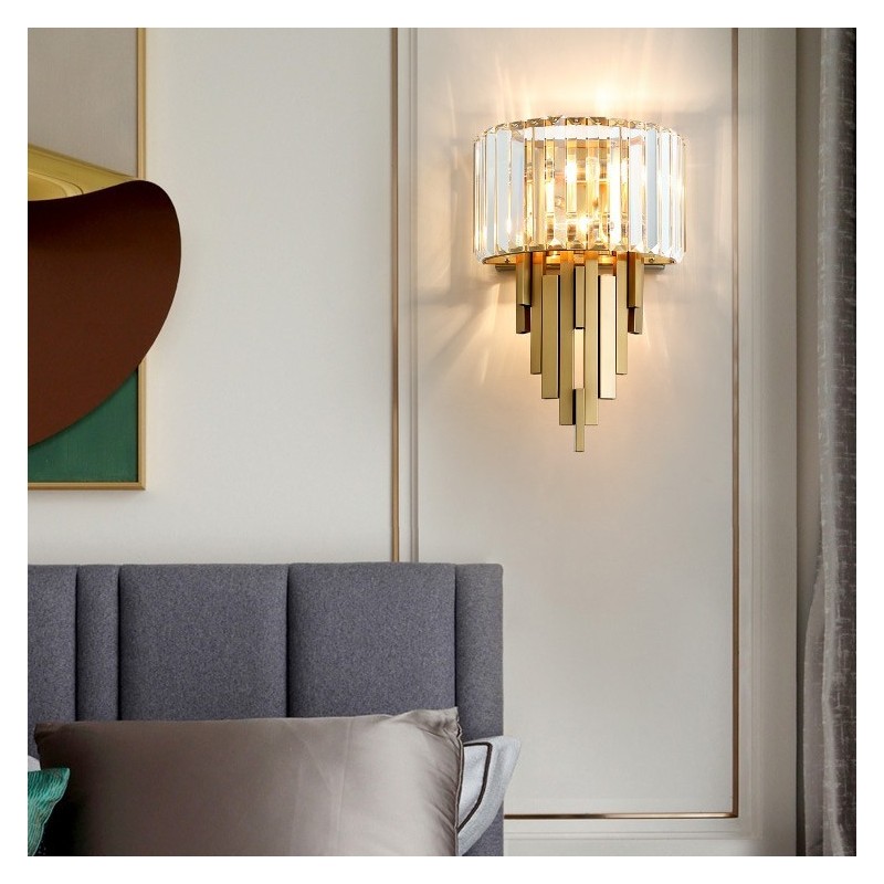 Lámpara de pared de cristal de lujo posmoderna para sala de estar, TV, fondo de pared, dormitorio, mesita de noche