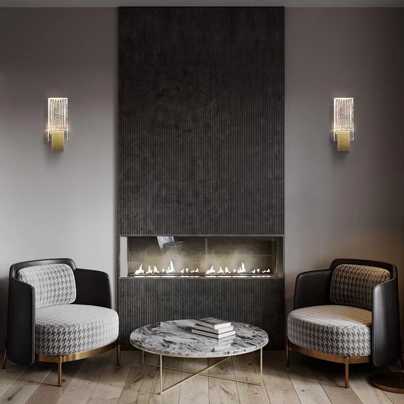 Apliques de pared de cristal minimalistas posmodernos para sala de estar, apliques de pared de estudio para dormitorio y mesita de noche de arte americano
