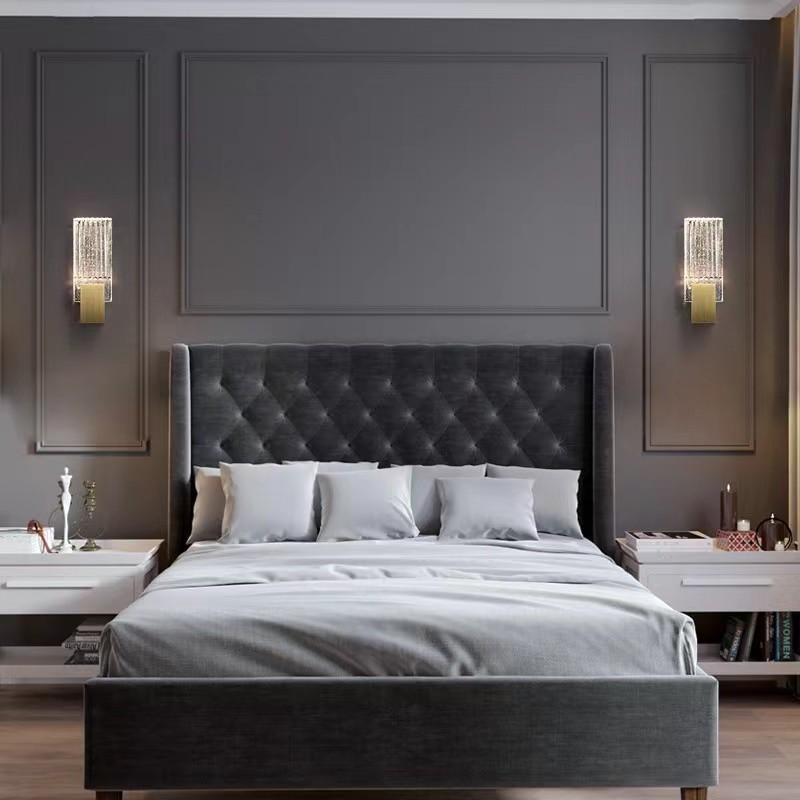 Apliques de pared de cristal minimalistas posmodernos para sala de estar, apliques de pared de estudio para dormitorio y mesita de noche de arte americano