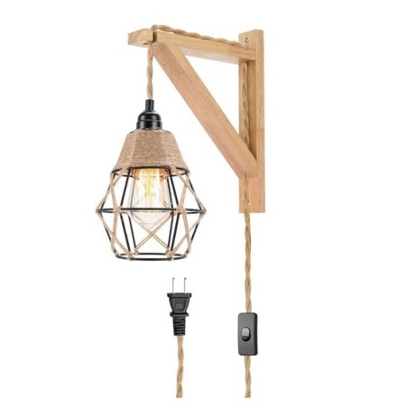 Aplique de pared de cuerda de cáñamo con arte de hierro, estilo pastoral americano retro con enchufe Aplique de pared de cuerda de cáñamo con arte de hierro, estilo pastoral americano retro con enchufe
