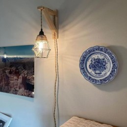 Aplique de pared de cuerda de cáñamo con arte de hierro, estilo pastoral americano retro con enchufe