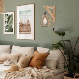Aplique de pared de cuerda de cáñamo con arte de hierro, estilo pastoral americano retro con enchufe