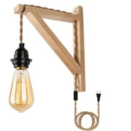 Aplique de pared de madera maciza estilo pastoral americano retro de cuerda de cáñamo con enchufe