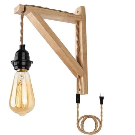 Aplique de pared de madera maciza estilo pastoral americano retro de cuerda de cáñamo con enchufe Aplique de pared de madera maciza estilo pastoral americano retro de cuerda de cáñamo con enchufe