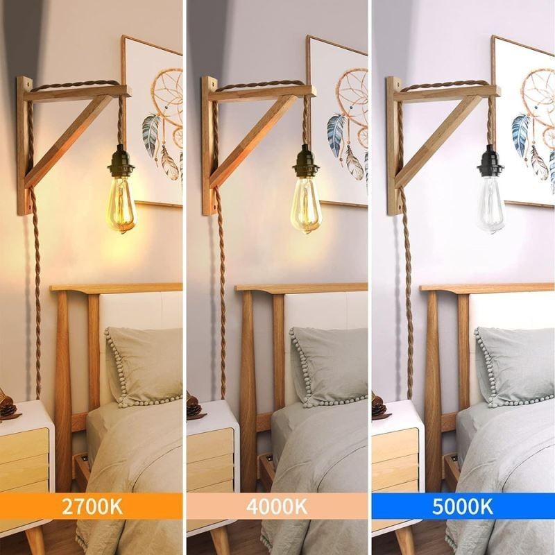 Aplique de pared de madera maciza estilo pastoral americano retro de cuerda de cáñamo con enchufe