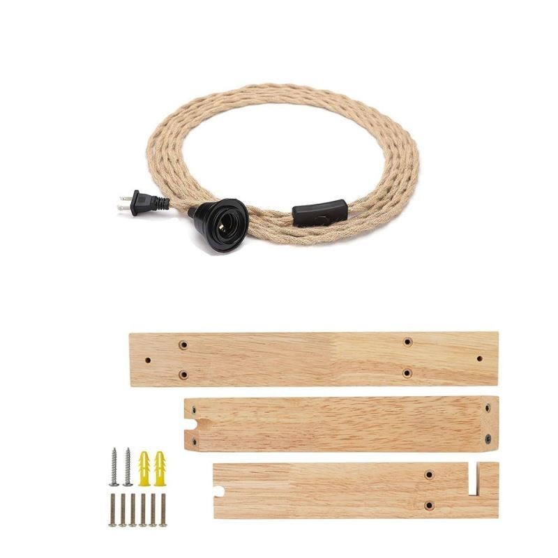 Aplique de pared de madera maciza estilo pastoral americano retro de cuerda de cáñamo con enchufe