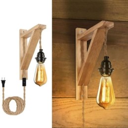 Aplique de pared de madera maciza estilo pastoral americano retro de cuerda de cáñamo con enchufe