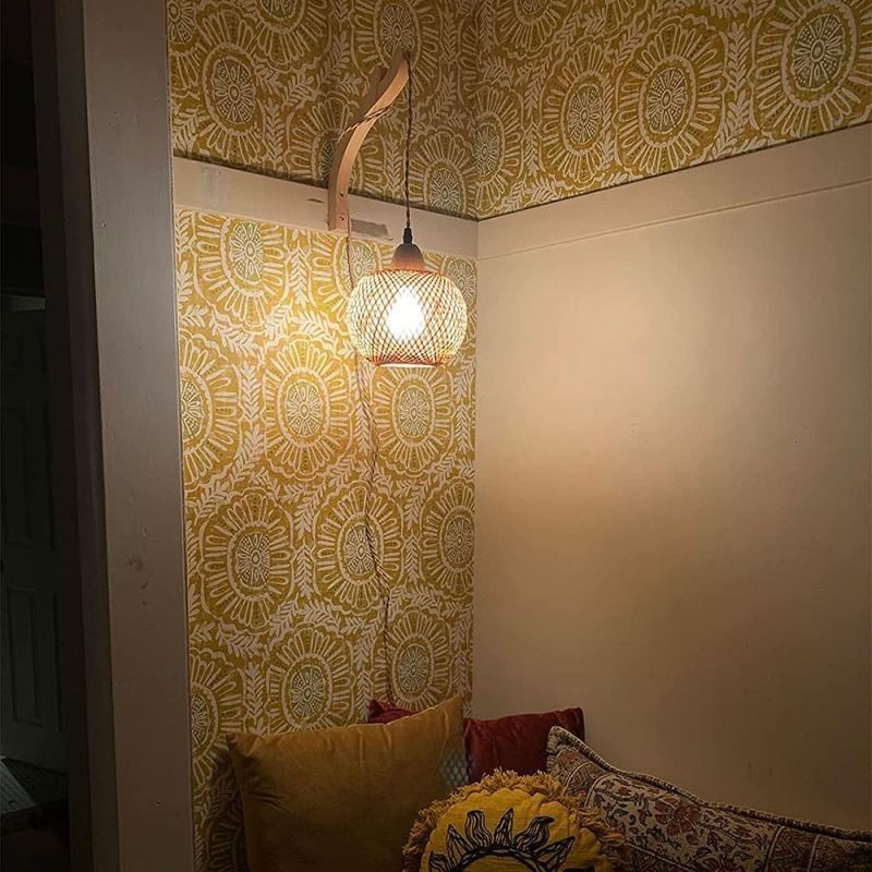 Aplique de pared de bambú estilo pastoral americano retro de cuerda de cáñamo con enchufe