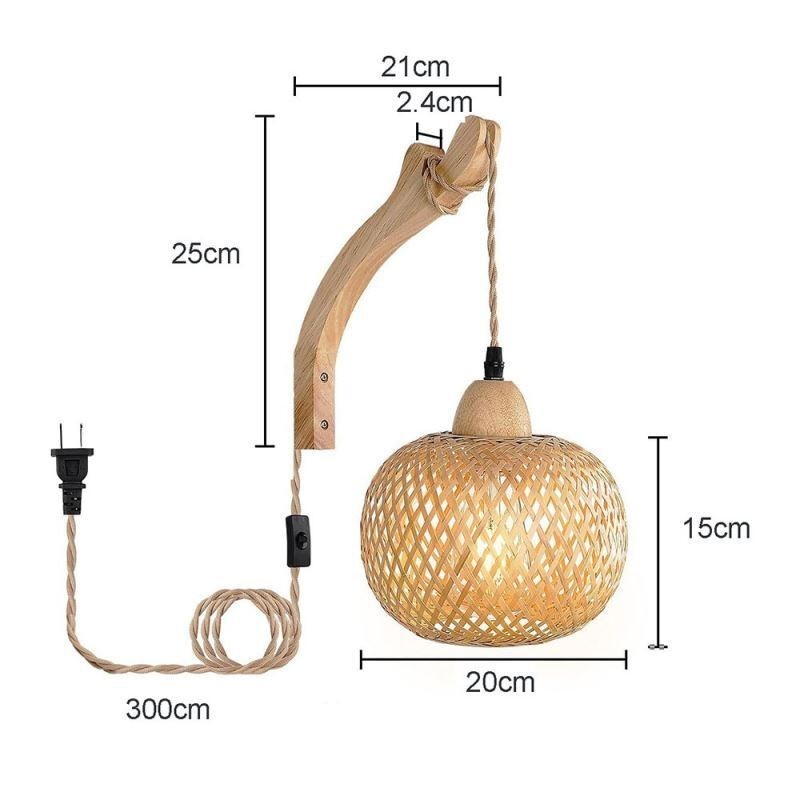Aplique de pared de bambú estilo pastoral americano retro de cuerda de cáñamo con enchufe
