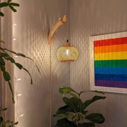 Aplique de pared de bambú estilo pastoral americano retro de cuerda de cáñamo con enchufe