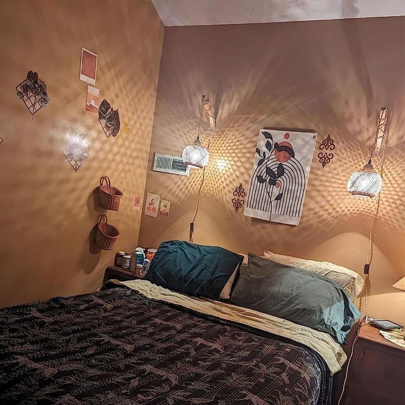 Aplique de pared de bambú estilo pastoral americano retro de cuerda de cáñamo con enchufe