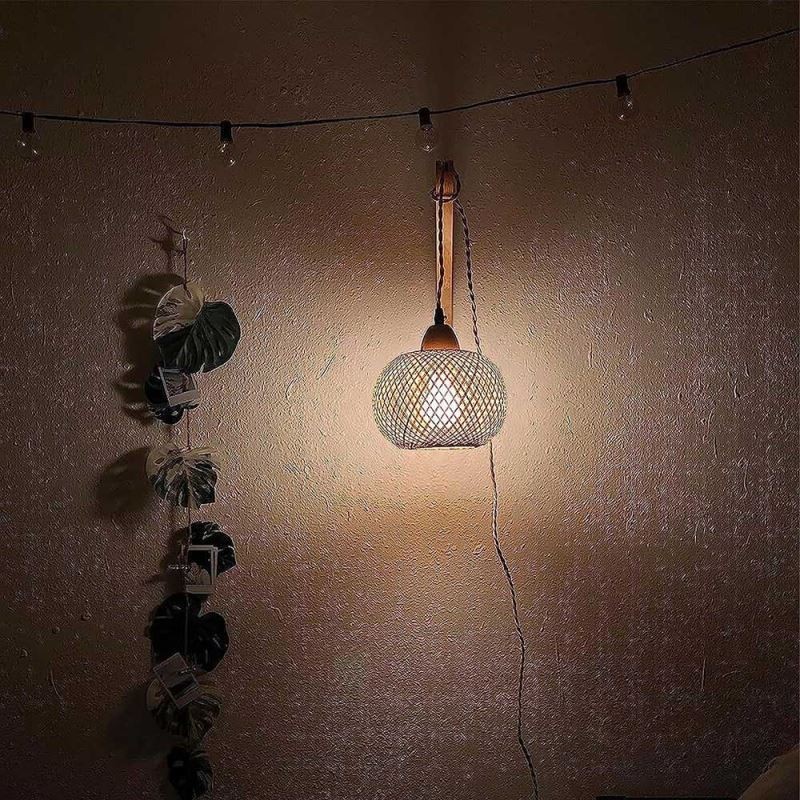 Aplique de pared de bambú estilo pastoral americano retro de cuerda de cáñamo con enchufe