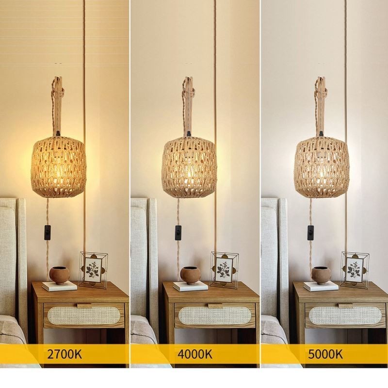 Aplique de pared retro americano de 3 m con cuerda de cáñamo y pantalla tejida de papel.
