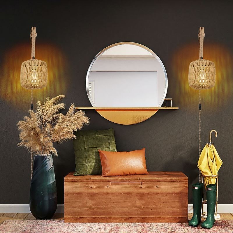 Aplique de pared retro americano de 3 m con cuerda de cáñamo y pantalla tejida de papel.