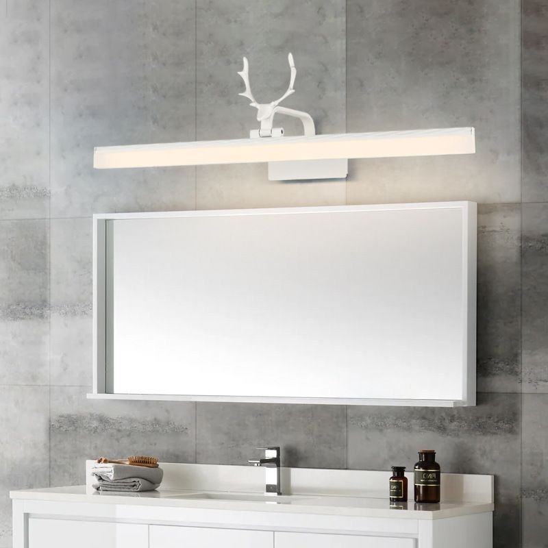 Lámpara de pared acrílica con espejo de asta para baño y maquillaje