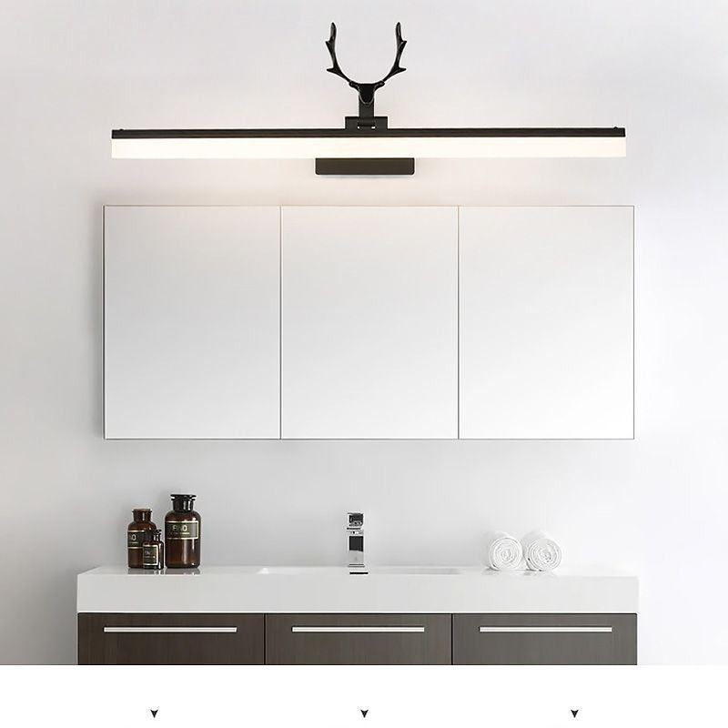 Lámpara de pared acrílica con espejo de asta para baño y maquillaje