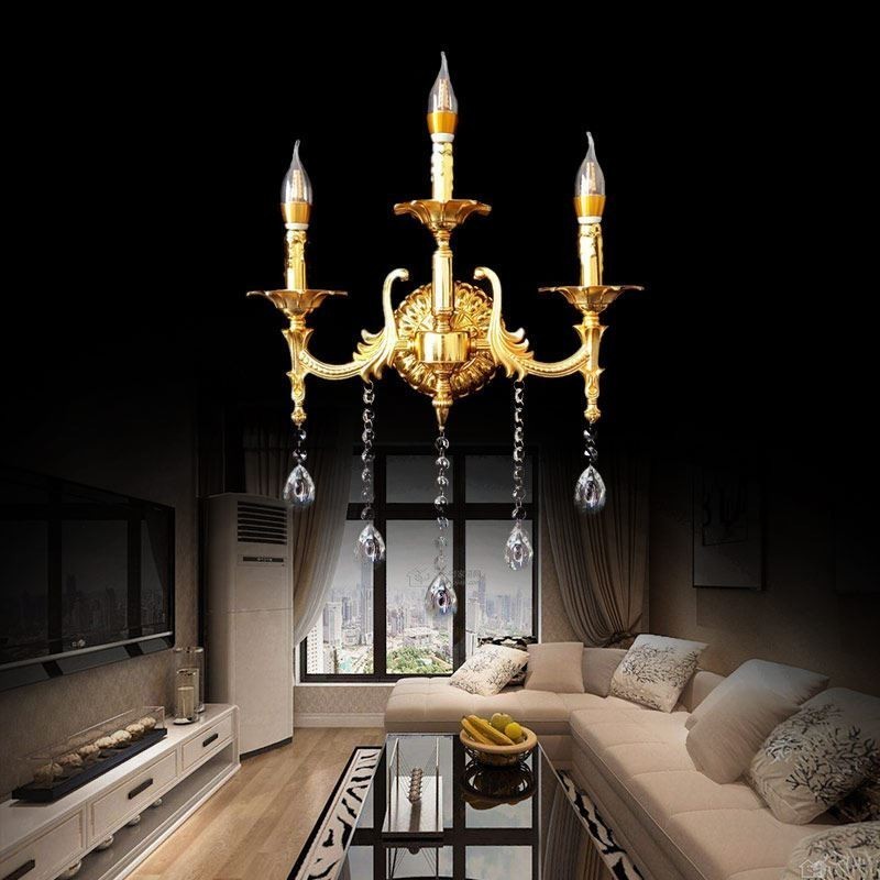 Lámpara de pared europea de lujo, lámpara de cristal con forma de gota, lámpara decorativa para mesita de noche.