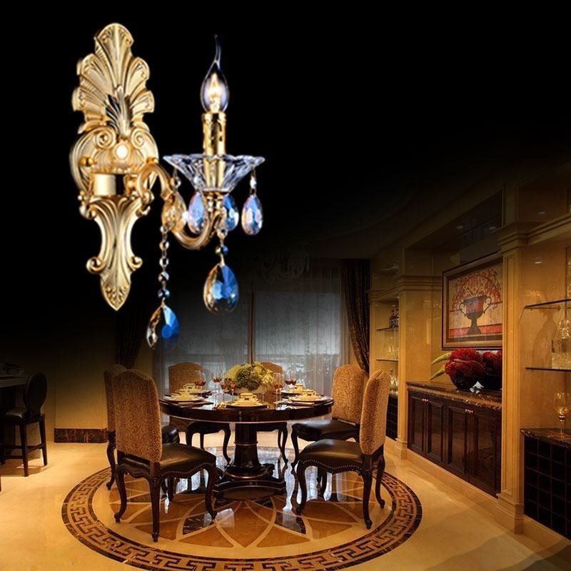 Lámpara de pared europea de lujo, lámpara de cristal con forma de gota, lámpara decorativa para mesita de noche.
