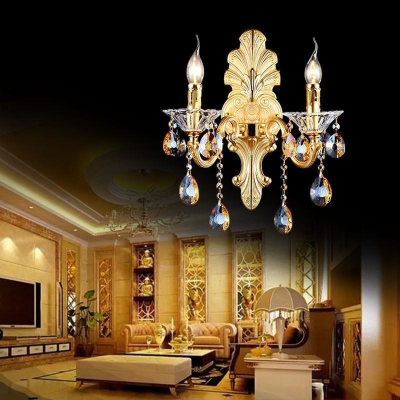 Lámpara de pared europea de lujo, lámpara de cristal con forma de gota, lámpara decorativa para mesita de noche.