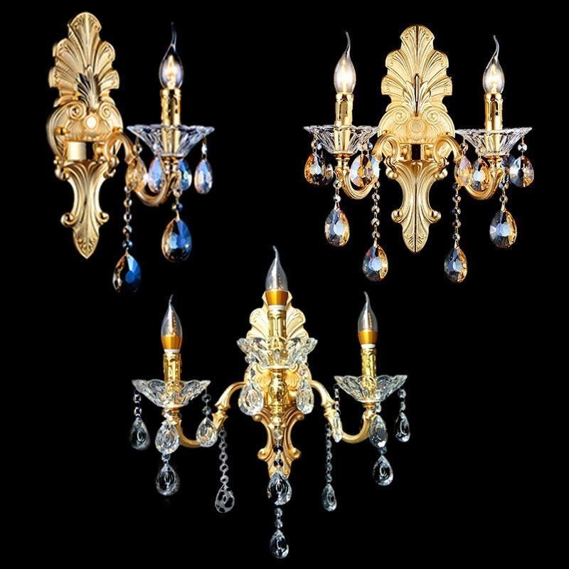 Lámpara de pared europea de lujo, lámpara de cristal con forma de gota, lámpara decorativa para mesita de noche.