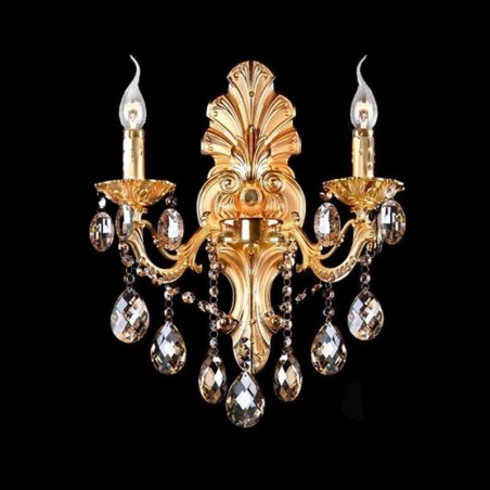 Lámpara de pared europea con pétalos dorados, exquisita lámpara de cristal con gotas, iluminación de noche Lámpara de pared europea con pétalos dorados, exquisita lámpara de cristal con gotas, iluminación de noche