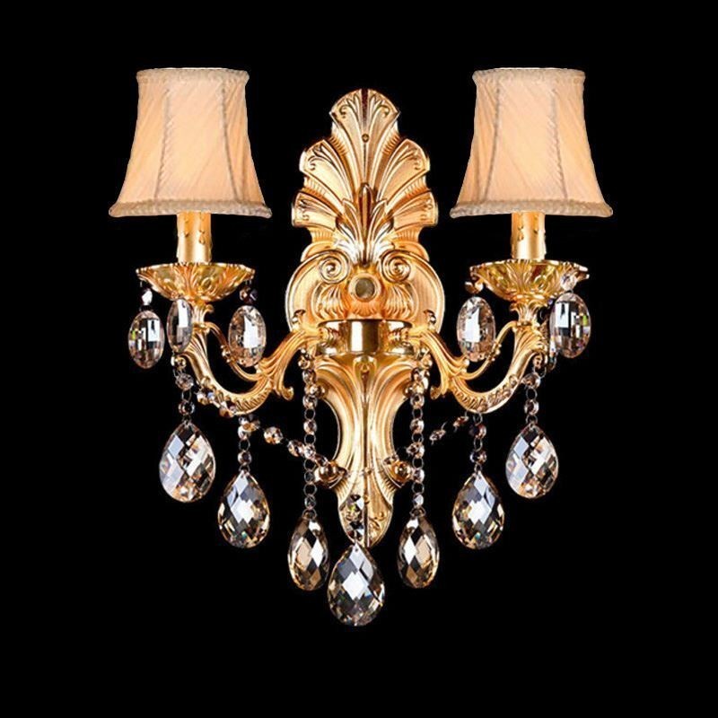 Lámpara de pared europea con pétalos dorados, exquisita lámpara de cristal con gotas, iluminación de noche