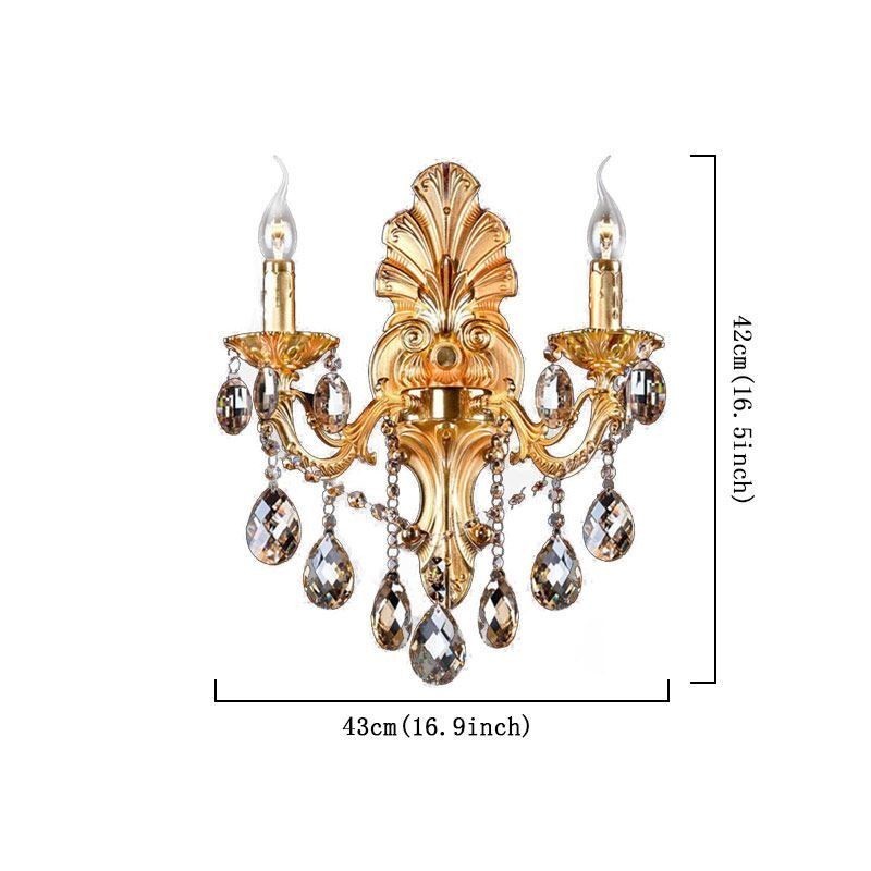 Lámpara de pared europea con pétalos dorados, exquisita lámpara de cristal con gotas, iluminación de noche