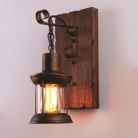 Aplique de pared vintage americano, estilo industrial, estilo loft, de madera maciza y vidrio. Aplique de pared vintage americano, estilo industrial, estilo loft, de madera maciza y vidrio.