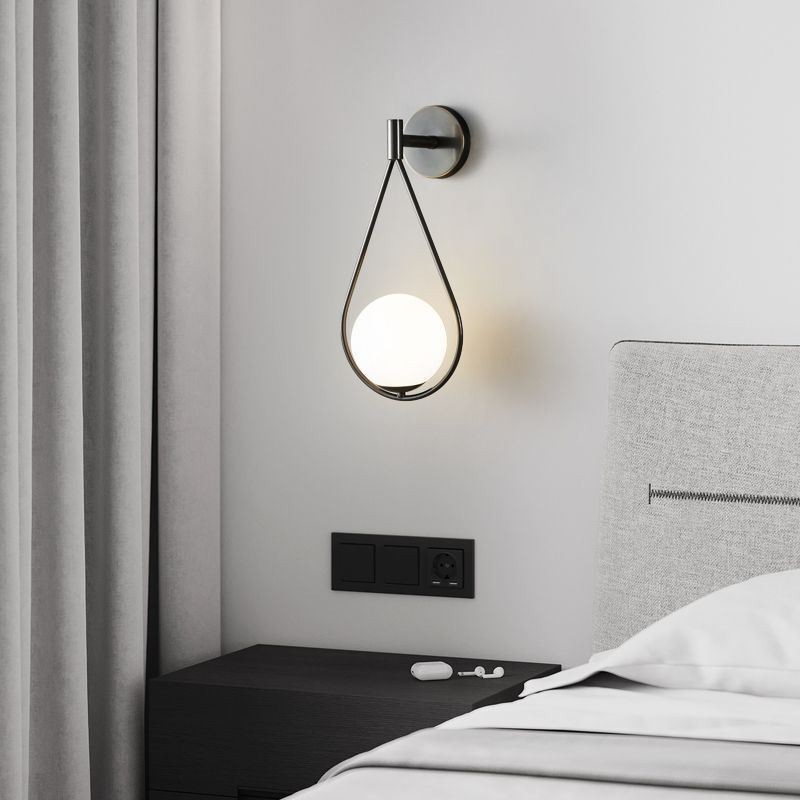 Aplique de pared moderno con forma de globo, de cristal, con forma de gota de agua negra