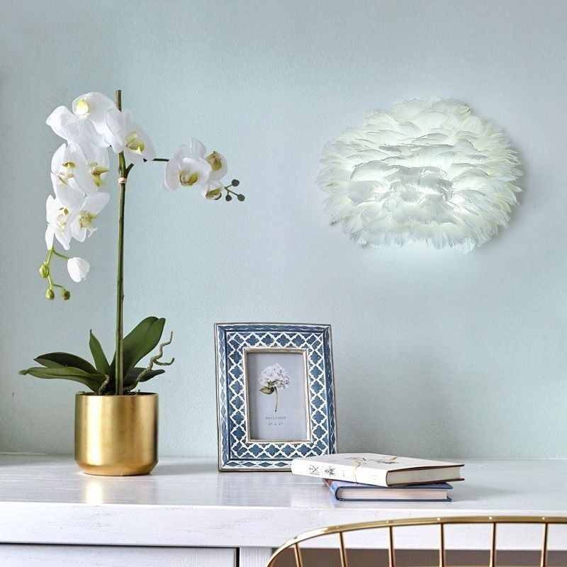Lámpara de pared con plumas creativas, lámpara decorativa