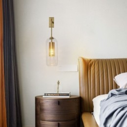 Lámpara de pared de latón nórdico con pantalla de cristal cilíndrica hueca interior