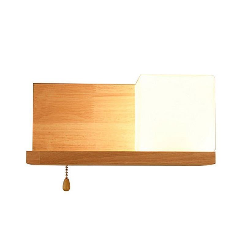 Lámpara de pared nórdica de madera con pantalla de cristal
