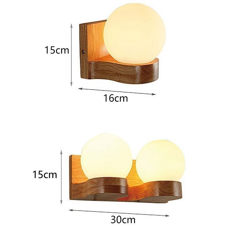 Lámpara de pared nórdica de madera maciza con forma de bola acogedora