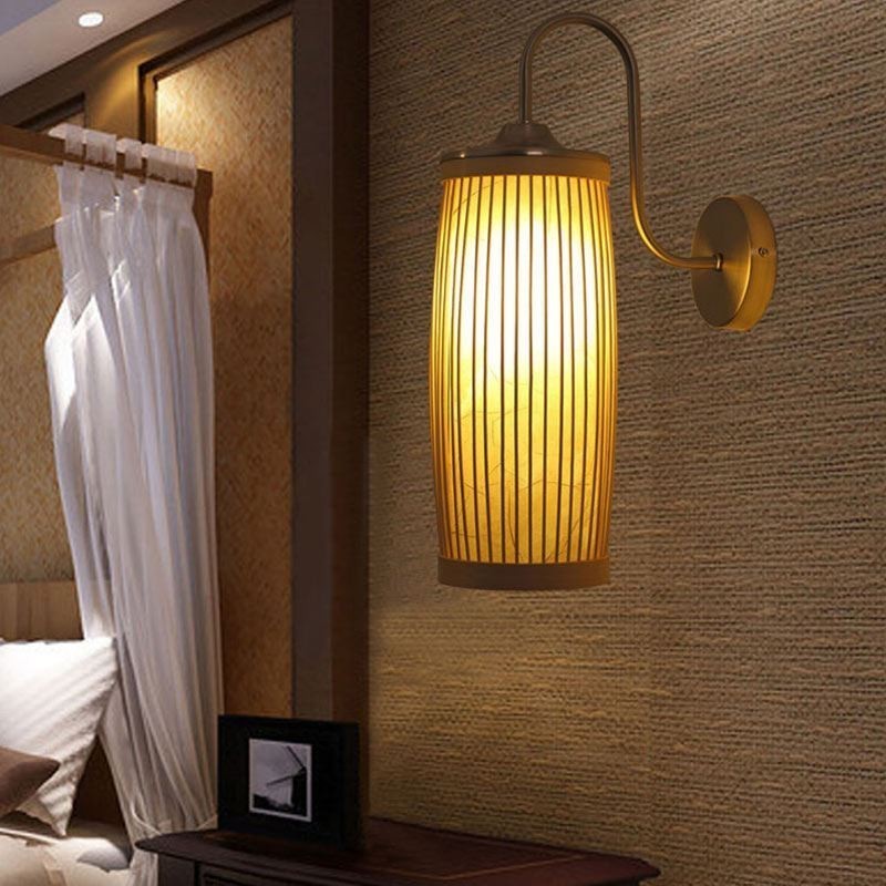 Aplique de pared con diseño de tambor de cintura, aplique creativo de bambú para mesita de noche, escaleras, iluminación rural