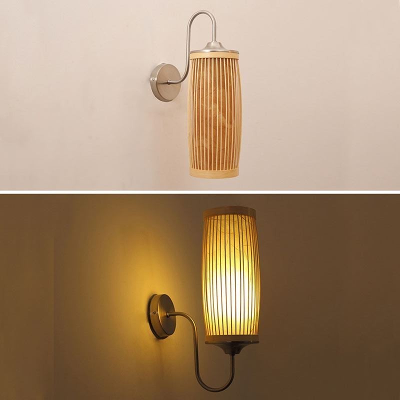 Aplique de pared con diseño de tambor de cintura, aplique creativo de bambú para mesita de noche, escaleras, iluminación rural