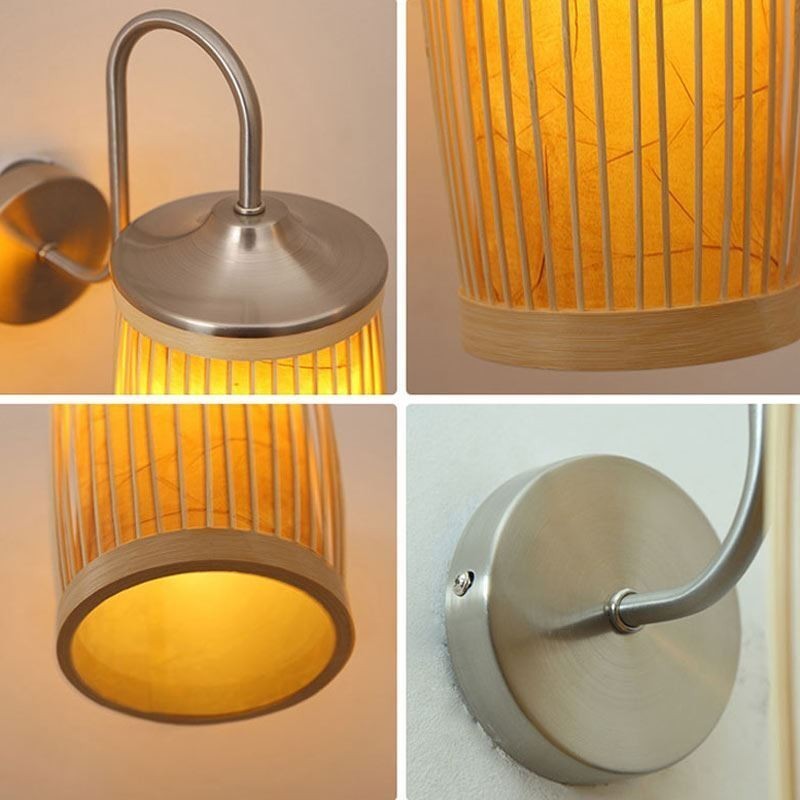 Aplique de pared con diseño de tambor de cintura, aplique creativo de bambú para mesita de noche, escaleras, iluminación rural