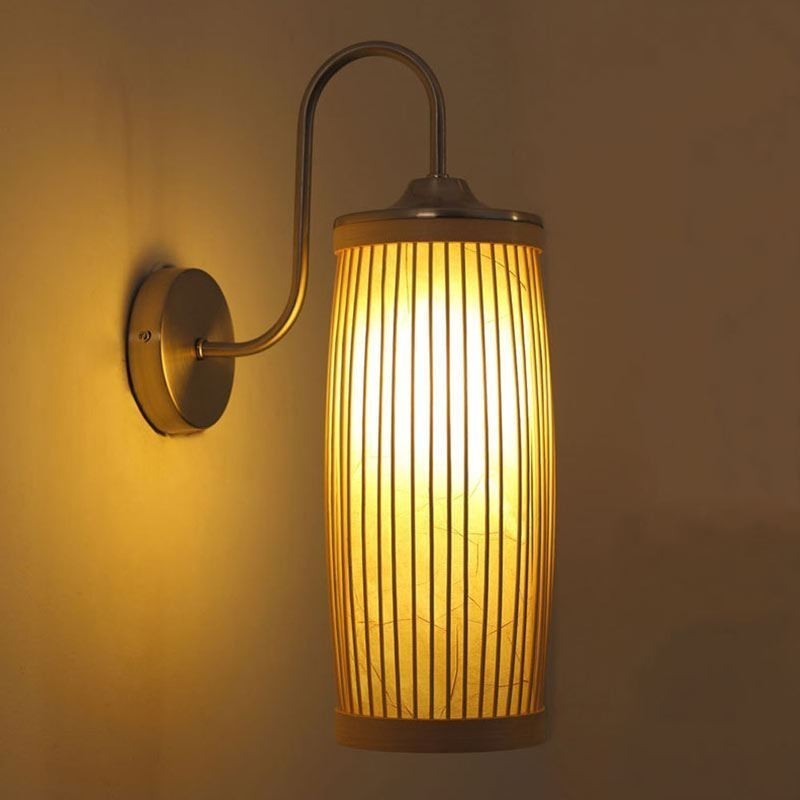 Aplique de pared con diseño de tambor de cintura, aplique creativo de bambú para mesita de noche, escaleras, iluminación rural