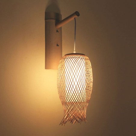 Lámpara de pared de bambú descendente, lámpara de pared redonda rural, mesita de noche, casa de té, luz creativa Lámpara de pared de bambú descendente, lámpara de pared redonda rural, mesita de noche, casa de té, luz creativa