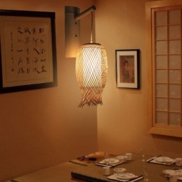 Lámpara de pared de bambú descendente, lámpara de pared redonda rural, mesita de noche, casa de té, luz creativa