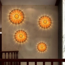 Aplique de pared redondo con flores, luz de pared de bambú única, iluminación decorativa creativa