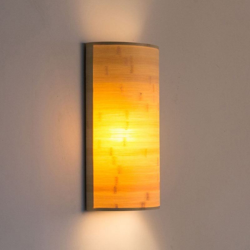 Aplique de pared de bambú japonés, aplique de pared semicircular simple, iluminación de mesita de noche