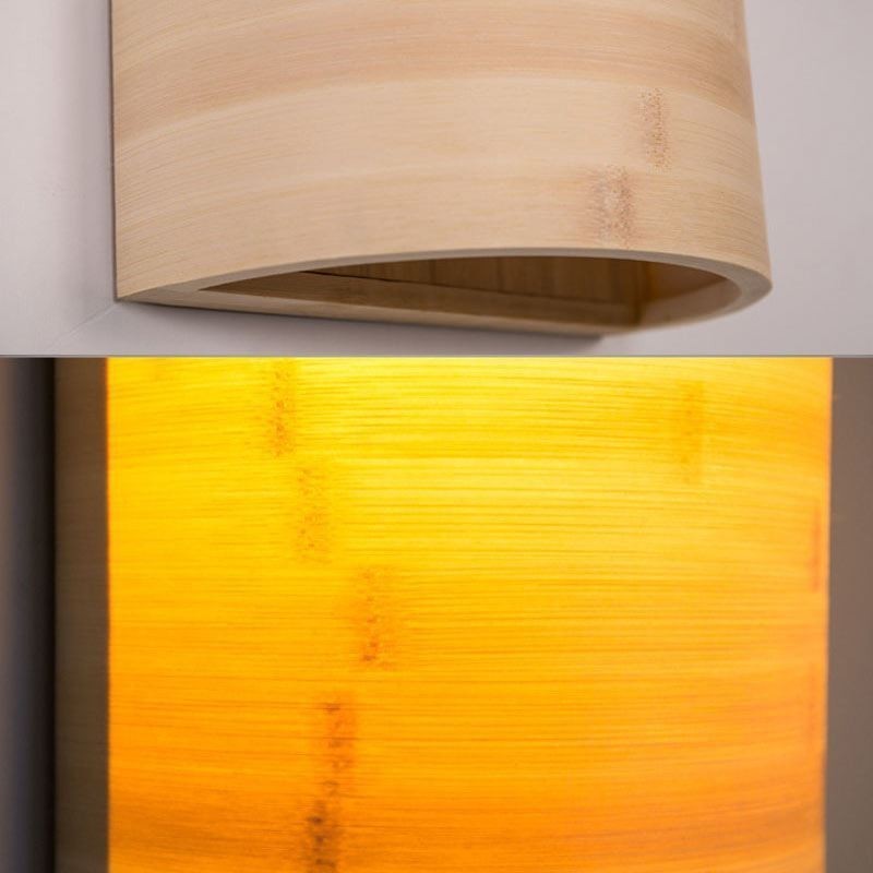 Aplique de pared de bambú japonés, aplique de pared semicircular simple, iluminación de mesita de noche