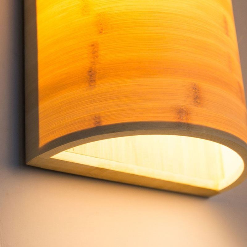 Aplique de pared de bambú japonés, aplique de pared semicircular simple, iluminación de mesita de noche