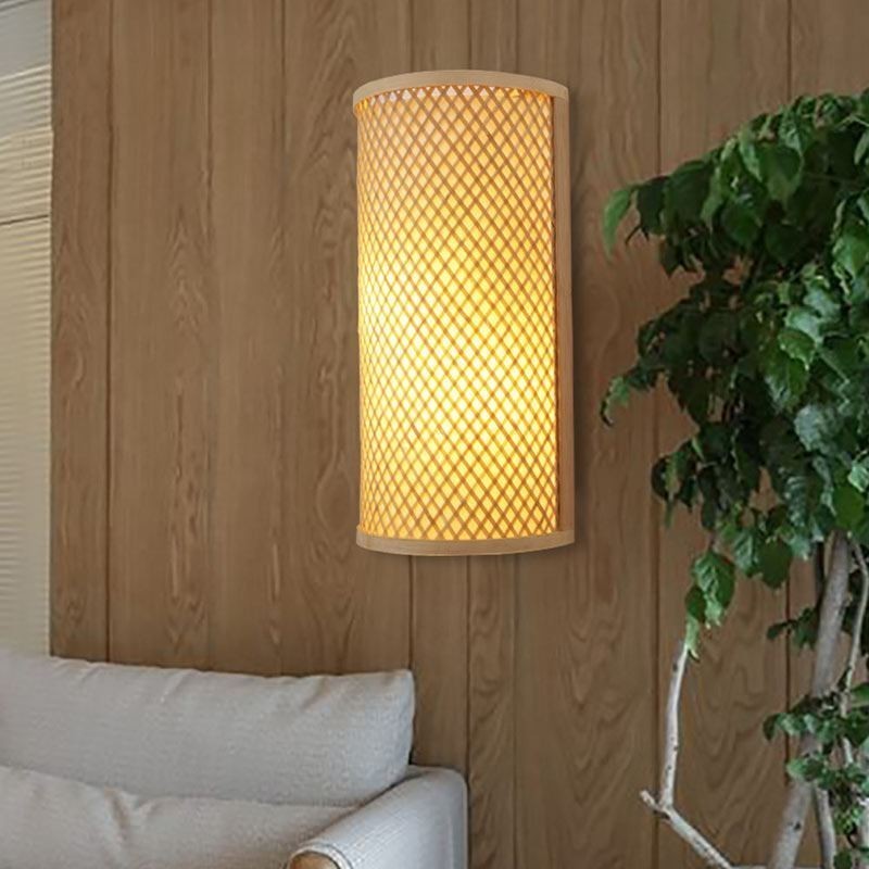 Aplique de pared de bambú semicilíndrico, creativo, para mesita de noche, escaleras, iluminación rural