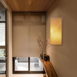 Aplique de pared de bambú semicilíndrico, creativo, para mesita de noche, escaleras, iluminación rural