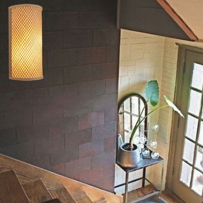 Aplique de pared de bambú semicilíndrico, creativo, para mesita de noche, escaleras, iluminación rural