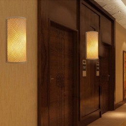 Aplique de pared de bambú semicilíndrico, creativo, para mesita de noche, escaleras, iluminación rural